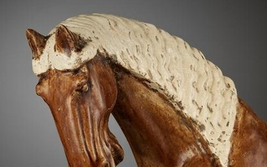 AN AMBER-GLAZED POTTERY HORSE