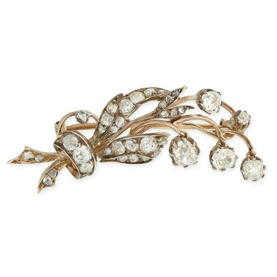AN ANTIQUE DIAMOND LILY OF THE VALLEY BROOCH, CIRCA