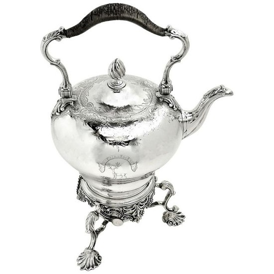 ANTIQUE VICTORIAN SILVER KETTLE ON STAND 1851 TEAPOT