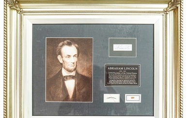 Abraham Lincoln Framed Strands of Hair and Funeral Train Relic