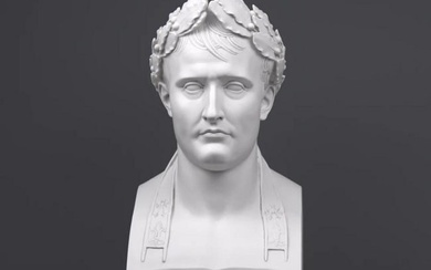 After Antonio Canova Large White Carrara Marble Napoleon As Caesar Bust Sculpture - (44lbs)