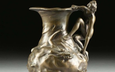 After Lucien Charles Edouard Alliot (French 1877-1967) A Bronze Figural Ewer