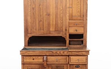 American Oak Kitchen Cupboard with Dry Sink, Late 19th/ Early 20th Century