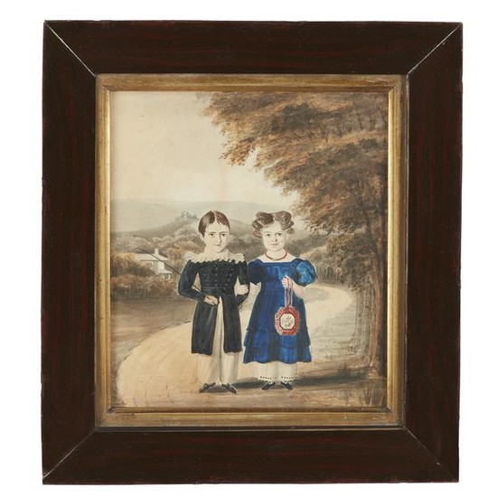 American School 19th century, Portrait of two children