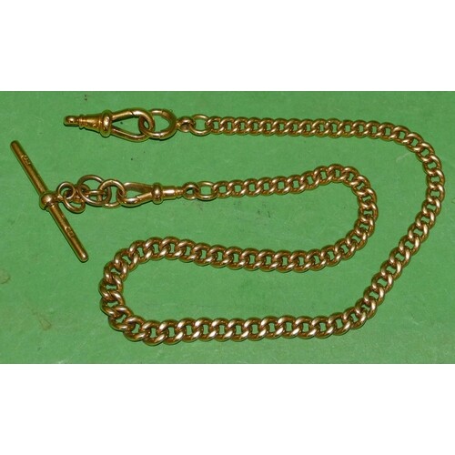 An 18ct Gold Graduated Linked Watch Chain with T bar, 37.5cm...