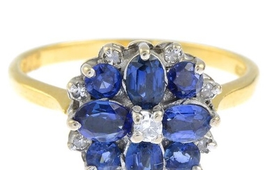 An 18ct gold sapphire and diamond floral cluster...