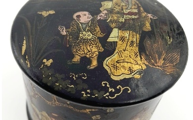 An Antique Chinese Black Lacquer Box. Wonderful decoration w...