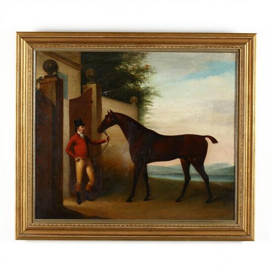 An Antique English School Portrait of a Horse and Rider