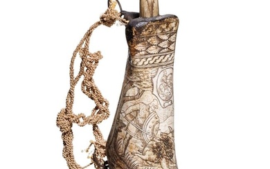 An Italian bone powder flask in Renaissance style, mid 19th century