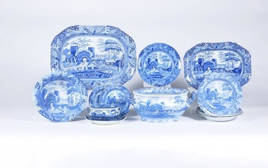 An assortment of mostly Spode blue and white printed 'Castle' pattern pearlware