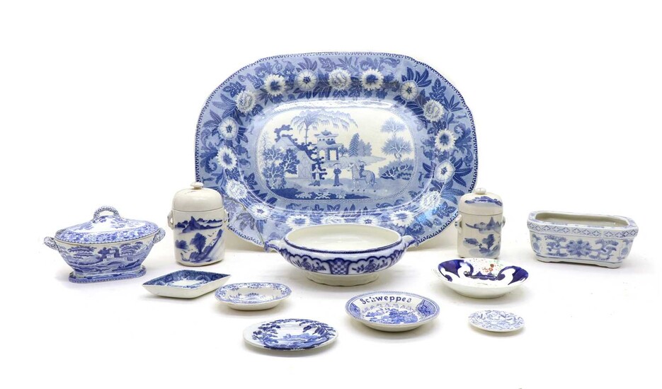 An early 19th century 'Zebra' pattern blue and white meat plate