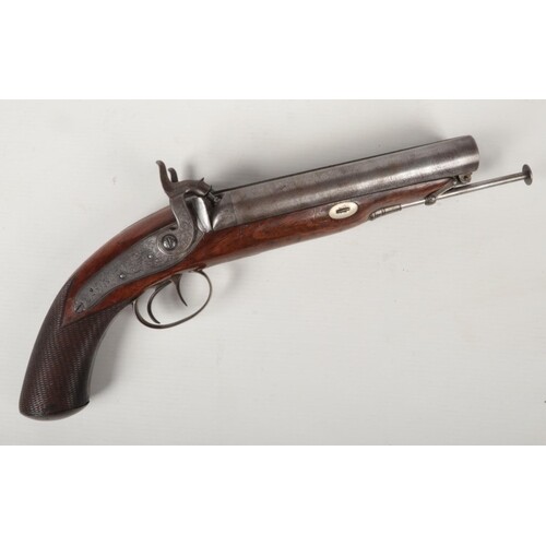An early 19th century double barrel percussion cap pistol by...