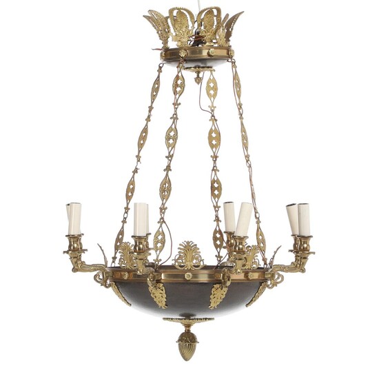 NOT SOLD. An eight-light partly patinated bronze ceiling lamp. Empire style. C. 1900. H. 86. Diam. 65 cm. – Bruun Rasmussen Auctioneers of Fine Art