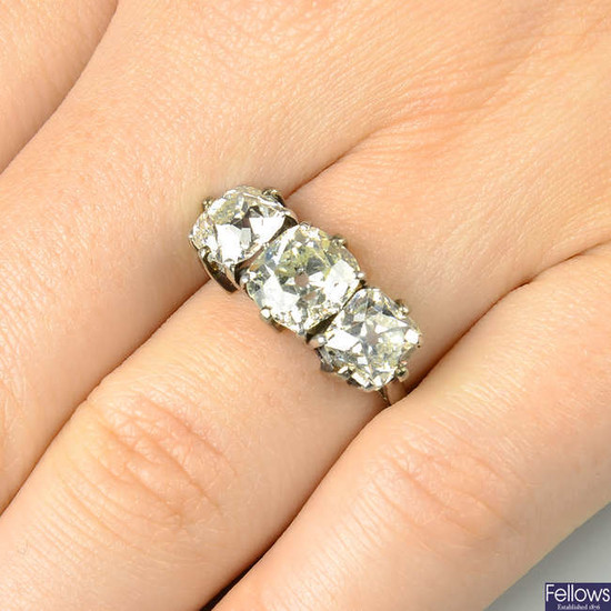 An old brilliant-cut diamond three stone ring