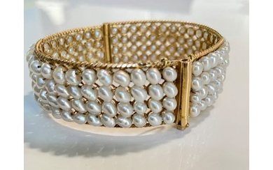 Antique 22K Gold bangle with Oriental pearls
