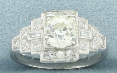 Antique Art Deco Old European Cut Diamond Ring in Platinum