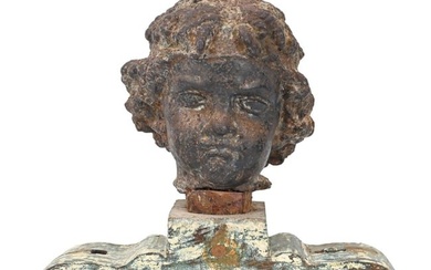 Antique Cast Iron Putti Head Mounted on Salvage