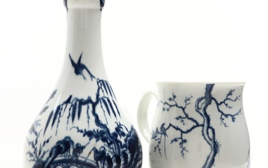 Antique English Porcelain 'Guglet' or Water Bottle and Bell-Form Mug