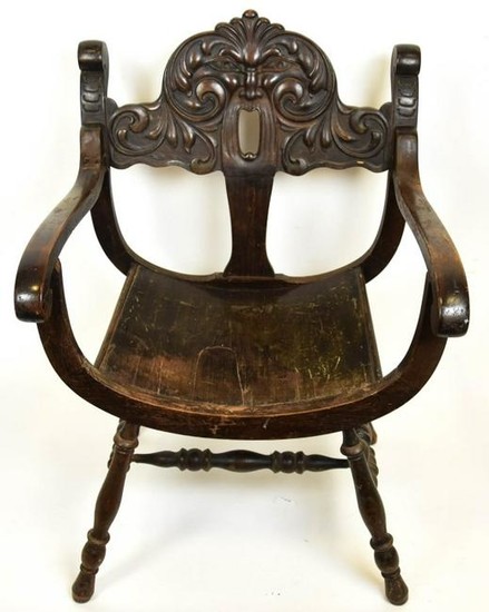 Antique Hand Carved North Wind Arm Chair