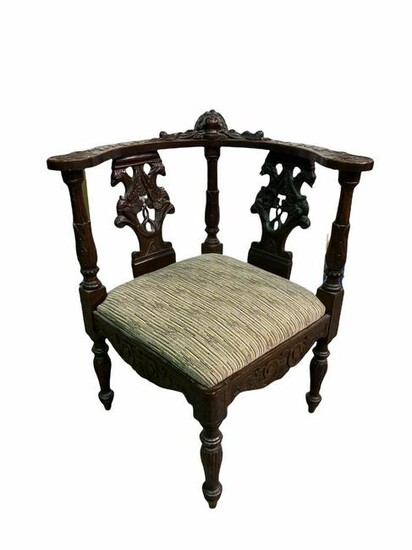 Antique Italian Hand Carved Corner Chair