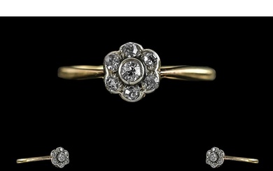 Antique Period 18ct Gold Petite Diamond Set Cluster Ring, ma...