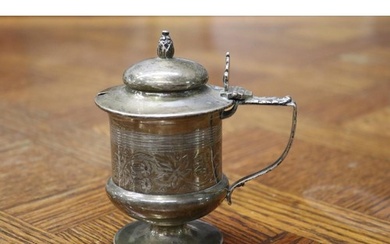 Antique hallmarked sterling silver pedestal mustard pot, wit...