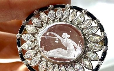 Art Deco Lady Justice Platinum Diamond Brooch