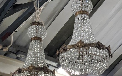 BAG CHANDELIERS, a pair, Empire style glass and gilt metal, ...