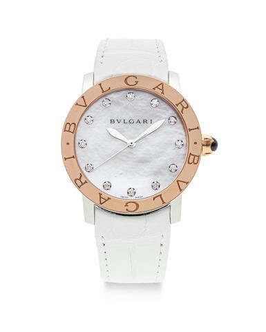 BVLGARI | BVLGARI BVLGARI, A Pink Gold and STAINLESS STEEL WRISTWATCH WITH DIAMOND-SET INDEXES AND MOTHER-OF-PEARL DIAL, CIRCA 2019