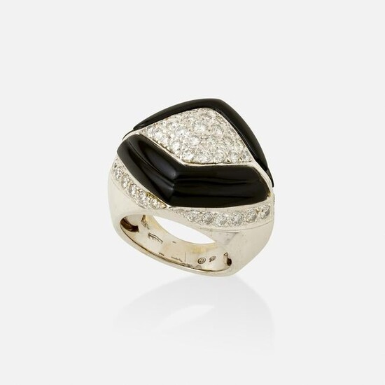 Black onyx, diamond, and white gold ring
