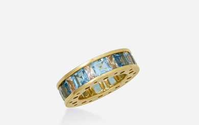 Blue topaz, white sapphire, and gold band ring