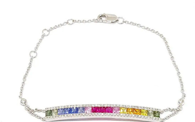 Bracelet barrette saphirs multicolores diamants or blanc