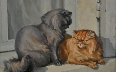 CARTIER Jacques (1907-2001) - Two cats - Oil...