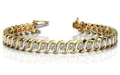 CERTIFIED 14K YELLOW GOLD 1.10 CTW G-H SI2/I1 CLASSIC S SHAPED DIAMOND TENNIS BRACELET MADE IN USA