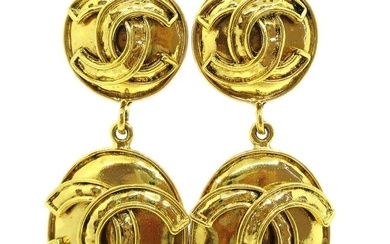 CHANEL CC Logos Oval Shaking Earrings Clip-On Gold-Tone 94P