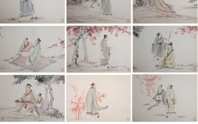 CHINESE FIGURE PAINTING, INK AND COLOR ON PAPER, ALBUM, ZHANG DAQIAN