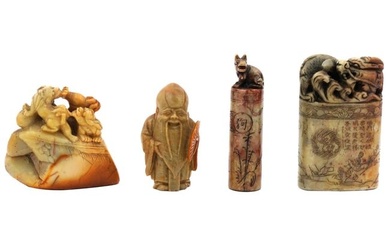 COLLECTION OF ANTIQUE CHINESE SOAPSTONE CARVINGS