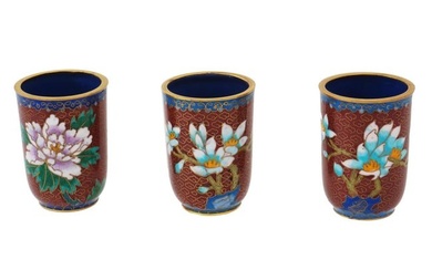 COLLECTION OF CHINESE FLORAL CLOISONNE ENAMEL CUPS