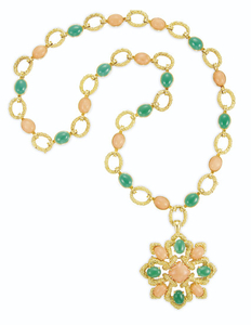 CORAL, CHRYSOPRASE AND GOLD PENDANT NECKLACE, VAN CLEEF & ARPELS