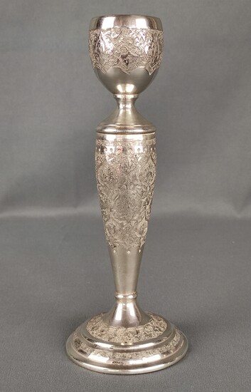 Candlestick, round base, conical body, finely chiselled decoration, Iran, silver, 187g, height 19,5