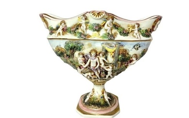 Capodimonte Italy Centerpiece Porcelain Bowl || Hand-Painted || 10.5"X13"X7.5"