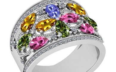 Certified 2.90 Ctw I2/I3 Multi Sapphire, tanzanite And Diamond 10K White Gold Band Ring