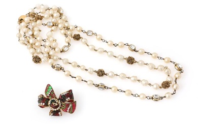 Chanel A collection comprising a necklace of gold coloured metal embellished with...