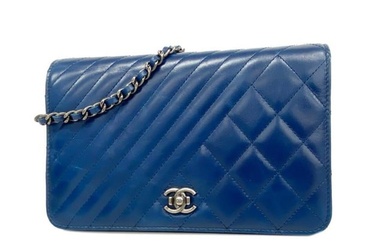 Chanel Shoulder Wallet Matelasse Chain Lambskin Blue Ladies