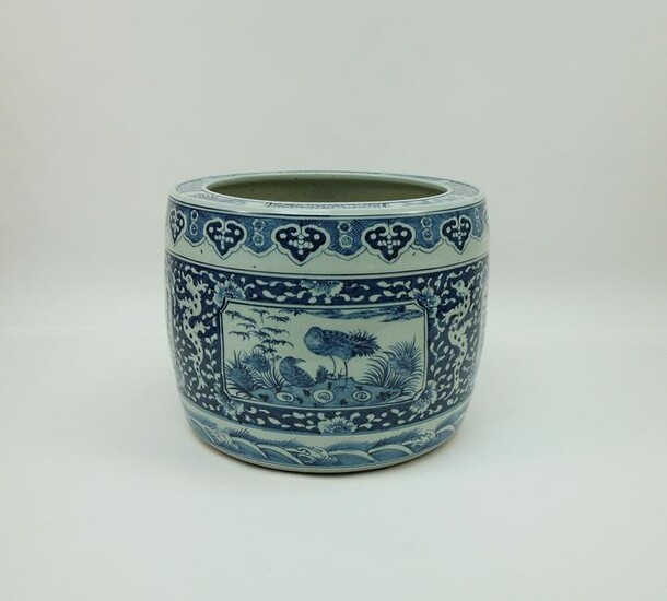 Chinese Blue and White Ceramic Large Planter.