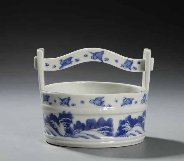 Chinese Blue and White Flower Basket