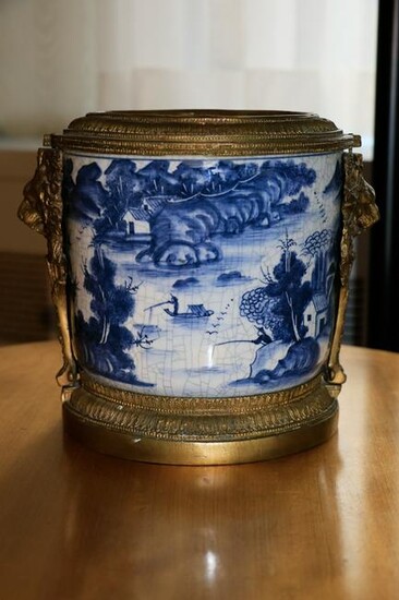 Chinese Blue and white porcelain, bronze mounted vase