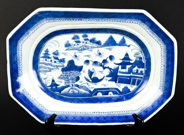 Chinese Canton Blue and White Porcelain Platter