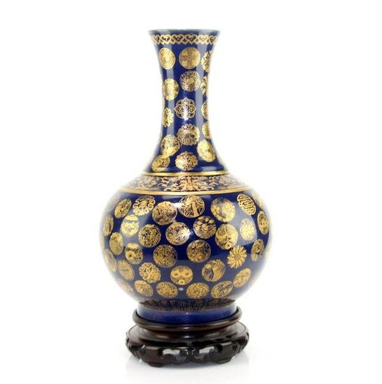 Chinese Gilt-Blue Bottle Vase