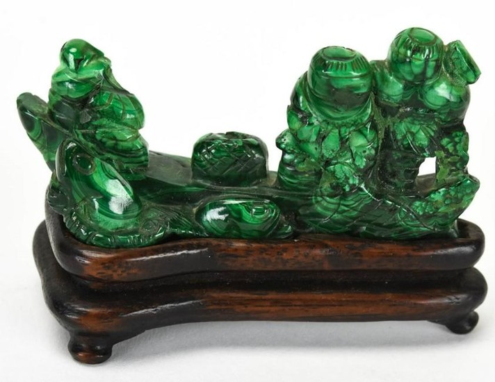 Chinese Hand Carved Malachite Statue W Stand